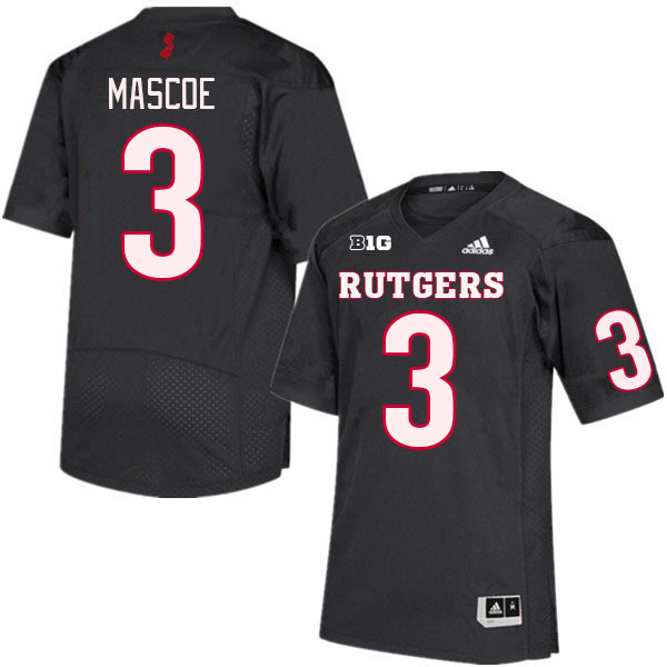 Men #3 Bo Mascoe Rutgers Scarlet Knights College Football Jerseys Stitched Sale-Black